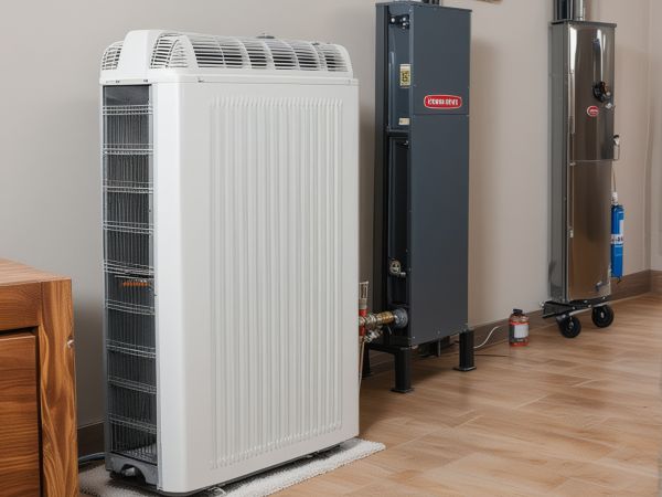 Professional HVAC technician working on heating equipment in workshop