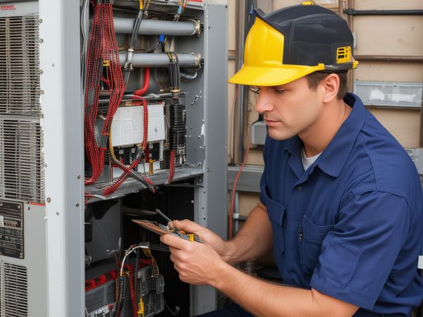 Emergency HVAC technician arriving with service vehicle for urgent heating repair